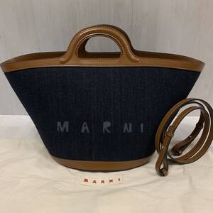 美品 マルニ MARNI トロピカリア ショルダーバッグ デニム スモール ハンドバッグ ネイビー