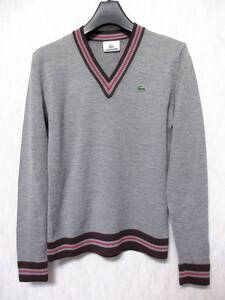 ラコステ LACOSTE Vネック ウール 長袖 ニット セーター グレー 38 東9318