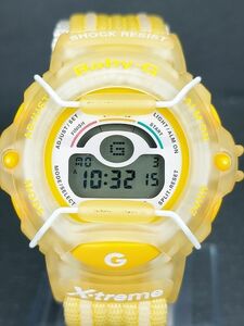 超美品 CASIO カシオ Baby-G ベビージー X-treme エクストリーム BG-340 デジタル 腕時計 イエロー クリアカラー 布製ベルト 電池交換済み