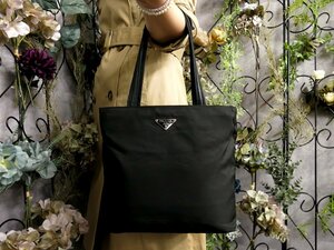 ●超美品●PRADA プラダ●三角ロゴプレート●ポコノ ナイロン レザー 本革●トート バッグ●黒●SV金具●肩掛け●B5 書類 かばん●Js51653