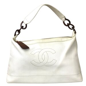 【1円～】 シャネル CHANEL バッグ トートバッグ ハンドバッグ ウッドチェーン ココマーク キャビアスキン レザー ホワイト 中古