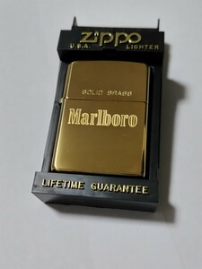 未使用　Marlboro　Zippo　SOLID BRASS　マルボロ　ジッポー　ソリッド　ブラス　金色ハイポリシュ　1992年製造　懸賞当選品　希少品　新品