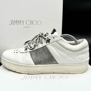 1円 【美品】 JIMMY CHOO ジミーチュウ 【圧倒的高級感】 ハワイ グリッター メンズ スニーカー シューズ ロゴ紐 ホワイト 星 26cm相当