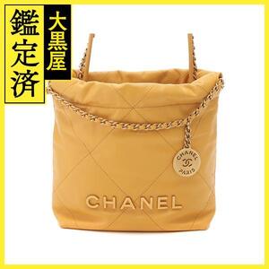 CHANEL シャネル CHANEL22 ミニハンドバッグ ショルダーバッグ イエロー GP カーフ 2148103656712【431】