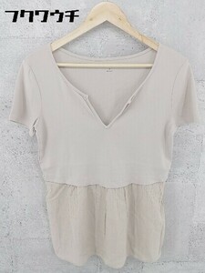 ◇ three dots スリードッツ 切替 半袖 Tシャツ カットソー S ベージュ * 1002799768931