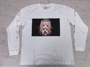 ユナイテッドアスレ United Athle製 エモ 萌え ぴえん系 ゴス ゴシック ロリータ イラスト 袖ハートプリント 長袖Tシャツ メンズ L 白