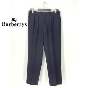 A9228/ビンテージ 80s 美品 春夏 BURBERRY バーバリー ウール テーパード 2タック パンツ スラックス トラウザーズ 85 L程 濃紺 メンズ