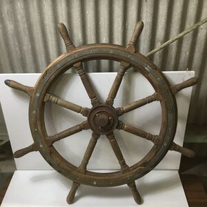 【引き取り歓迎】木製 ハンドル 85cm 操舵輪 船舵 インテリア アンティーク レトロ antique handleオブジェ TS2Z