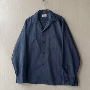 60s VAN HEUSEN ボックス シャツ / L コットン ネイビー オープンカラー ビンテージ USA 50s T4-08087-51135