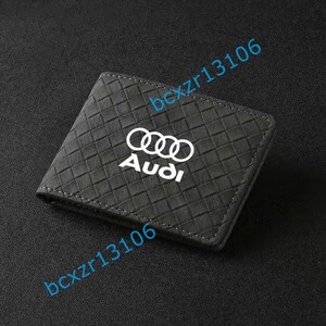 ◆アウディ AUDI◆グレー◆カードケース 免許証ケース 名刺ファイル パスケース 定期入れ 収納 ブランド 薄型 高品質 革編みタイプ