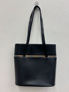 ▼1円〜 BURBERRY バーバリー ノバチェック レザー×キャンバス トートバッグ ショルダー 肩掛け ブラック系 ※商品説明必読