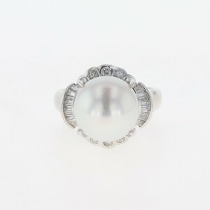 パール デザインリング プラチナ 指輪 メレダイヤ 真珠 リング 11号 Pt900 パール ダイヤモンド レディース 【中古】