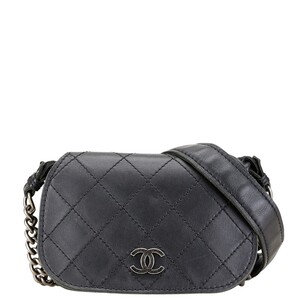 シャネル ココマーク チェーン ショルダーバッグ ブラック シルバー レザー レディース CHANEL 【中古】