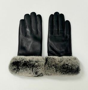 新品高級◆一枚革グローブ・レザー手袋ラビットファー　暖かい♪ レディース手袋