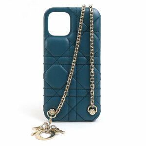 クリスチャンディオール Christian Dior スマートフォンケース iPhone12 Proケース レザー グリーンブルー h30025g