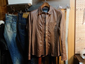 【送料無料】KADOYA カドヤ LEATHER SHIRT STD レザー シャツ ゴートスキン ライダースウェア ブラウン Sサイズ　春