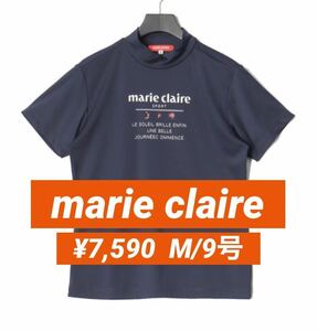 新品■7,590円【マリクレール 】レディース 半袖　タートルネック　Mサイズ　ゴルフウェア ネイビー　モックネックウェア 