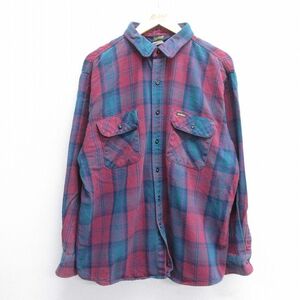 XL/古着 オシュコシュ 長袖 フランネル シャツ メンズ 90s 大きいサイズ コットン エンジ他 チェック 24nov27 中古 トップス