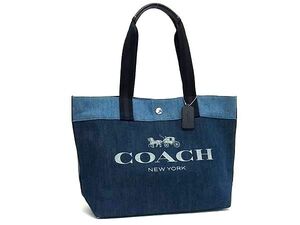 1円 ■極美品■ COACH コーチ 91131 キャンバス ショルダーバッグ トートバッグ 肩掛け レディース メンズ ブルー系 FF9142