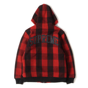 Supreme シュプリーム ジャケット サイズ:S 15AW Hooded Wool Bomber アーチロゴ バッファローチェック ウール ボンバージャケット レッド