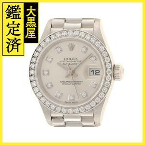 K番　ROLEX　ロレックス　79136G　デイトジャスト PT　プラチナ無垢　ダイヤベゼル　10PD　シルバー文字盤　レディース【200】C