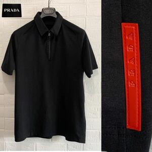 ☆未使用 プラダ PRADA SPORT 半袖 ポロシャツ ハーフジップシャツ リネアロッサロゴ ラグランスリーブ ブラック メンズ サイズL トップス