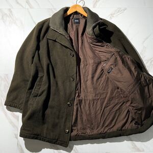 希少サイズXL!!! HUGO BOSS ヒューゴボス ハーフコート ジップアップジャケット カシミヤ混 カーキ ブルゾン 黒タグ メンズ 52 ビジネス