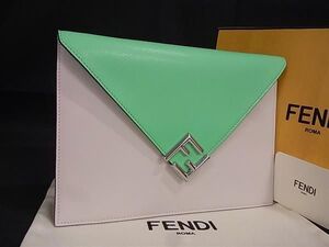 ■新品■未使用■ FENDI フェンディ FFダイヤモンド レザー クラッチバッグ セカンドバッグ グリーン系×ライトベージュ系 FA3647