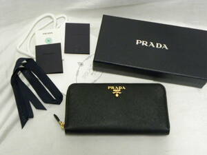 PRADA プラダ☆サフィアーノレザー ジップアラウンド 長財布☆ブラックXゴールド金具 ラウンドファスナー 黒☆新品・本物