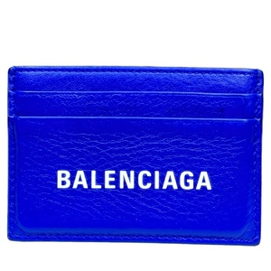 BALENCIAGA バレンシアガ 505054 カードケース パスケース コンパクト ロゴ レザー ブルー