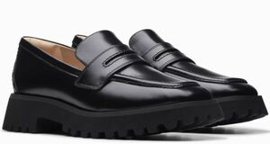 Clarks クラークス 24.5cm スクエアトゥ ペニー ローファー ブラック フラット レザー エフォートレス バレエ スニーカー ブーツ RRR232