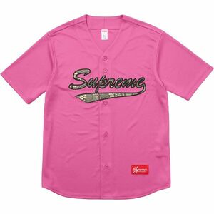 シュプリーム　Supreme Snake Script Logo Baseball Jersey　PINK　M　シュプリーム　ベースボールジャージー