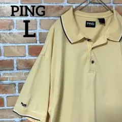 PING ワンポイント シンプル ロゴ ライン 半袖 ポロシャツ イエロー L