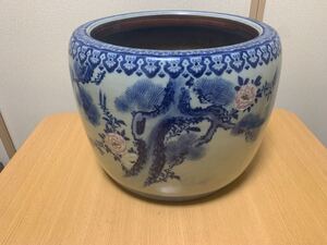 古い火鉢　青花　現状品