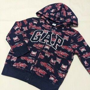 +WY61 baby GAP ギャップ ベビーギャップ 4T 105 100 男の子 男子 長袖 ジップアップ パーカー 黒 消防車