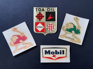 旧車ステッカー デカール モービル 東亜オイル オーストリッチ 当時品 4枚セット！☆ Mobil TOA OIL OSTRICH ガソリンスタンド 昭和レトロ