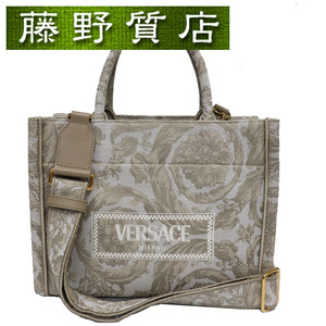 (美品)ヴェルサーチ VERSACE バロッコ アテナトート バッグ スモール キャンバス ベージュ 1011564 8254