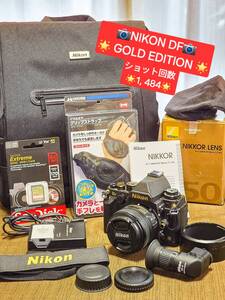 NIKON DF GOLD EDITION ショット数1,484★新品同様★50mm F/1.8G KIT★64GB SDカード・純正カメラバッグ・ニコン 変倍アングルファインダー