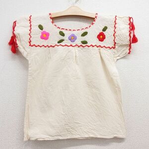 古着 半袖 シャツ キッズ ガールズ 子供服 花 手縫い刺繍 生成り 24apr12