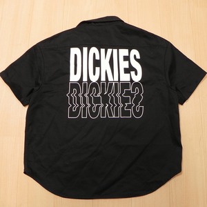 ★ Dickies ディッキーズ バックプリント ワークシャツ ブラック 黒 L 半袖 ロゴ トップス 古着 即決 ★c