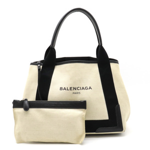 BALENCIAGA バレンシアガ ネイビーカバ S ロゴ トートバッグ ハンドバッグ キャンバス レザー ナチュラル 黒