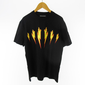 ニールバレット Neil Barrett 19AW 半袖 Tシャツ FIRE BOLT ファイヤー 炎 ボルト サンダー 稲妻 ブラック 黒 S PBJT480D L540S メンズ