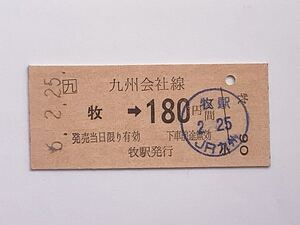 【希少品セール】JR九州 乗車券(牧→180円区間) 牧駅 6059