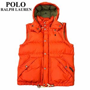 ポロラルフローレン ダウンベスト フード ダブルジップアップ オレンジ POLO RALPH LAUREN ポロ ラルフローレン S メンズ ポニー ロゴ