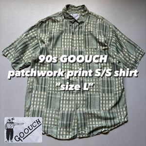 90s GOOUCH patchwork print S/S shirt “size L” 90年代 グーチ ゴーチ パッチワークシャツ プリントシャツ シルクシャツ 半袖シャツ