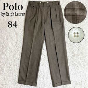 POLO by Ralph Lauren ポロ ラルフローレン ウール チェックパンツ 2タック スラックス サイズ84 90s オンワード