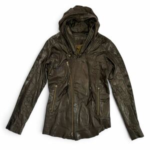 14th Addiction Zip Leather Hooded rider Jacket archive KMRii ifsixwasnine lgb L.G.B. share spirit catorce 00s レザーライダース