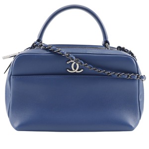 CHANEL シャネル トレンディ ボーリングバッグ 2WAYショルダー ハンドバッグ カーフ 青 レディース【I211824065】中古