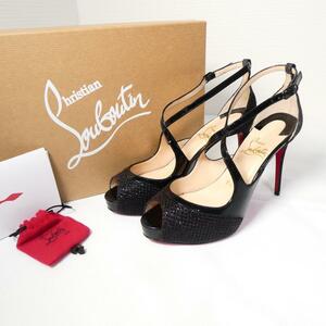 極美品 Christian Louboutin クリスチャンルブタン サイズ36 エナメル×グリッター オープントゥ ピンヒール パンプス 黒 ブラック