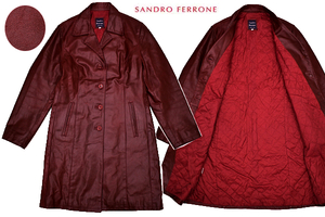 A-4053★Sandro Ferrone サンドロフェローネ★美しいシルエット 高級 イタリア製 ボルドー なめし本革 レザー ジャケット コート Ｍ